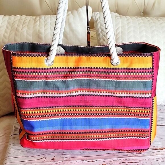 Odyseaco Large Striped Canvas Beach Bag